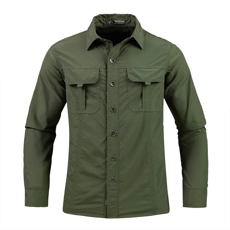 Men Shirt Outdoor Workwear Shirt for Men Quick Dry Breathable Waterproof Long Sleeve Top with Big Pockets Lapel Plus for Spring 4