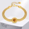 Vnox Stainless Steel Mesh Tennis Strap Chain Bracelet With Tiger's Eye Stone Sun Charms Jewelry For Women