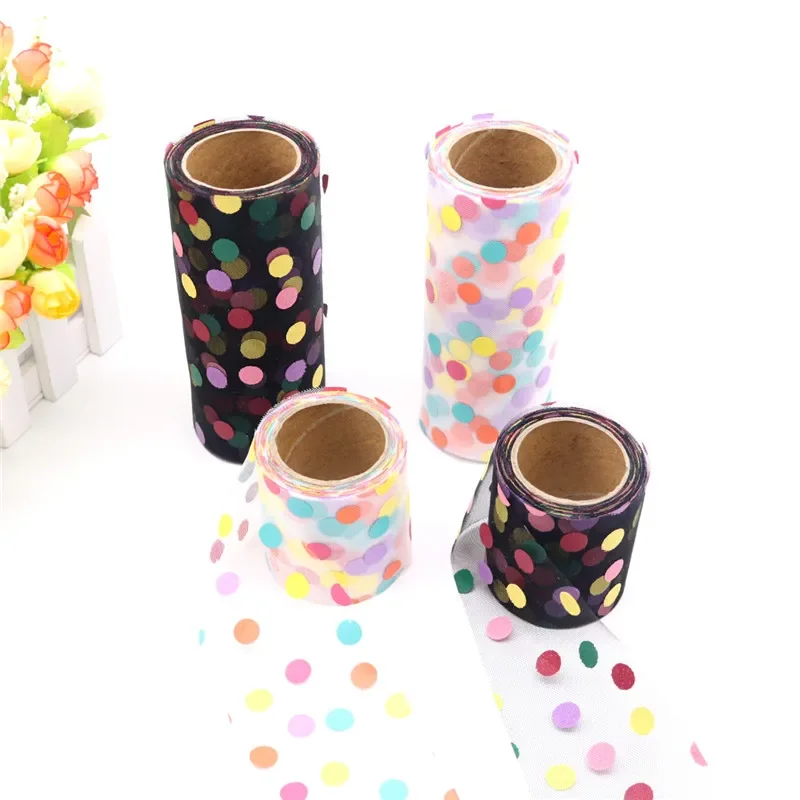 Colorful Tulle Roll Rainbow Dots Printed Tulle Fabric for Clothing Decor DIY Girls Skirts Hair Clips Supplies 6/13cm 10Yards