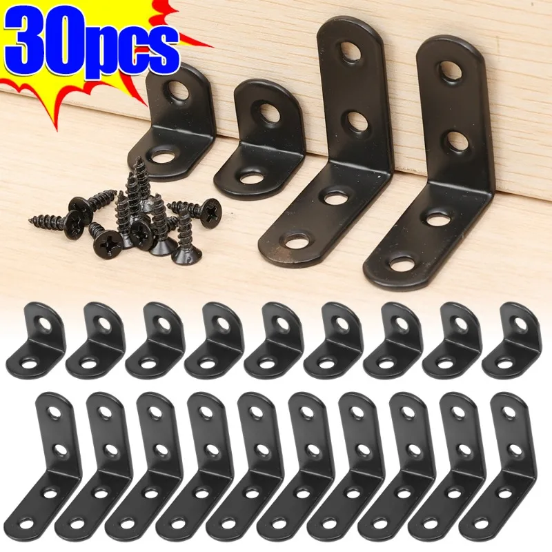10-30PCS Universal Furniture Corner Connector L-shaped Corner Bracket With Screws Heavy Duty Angle Shelf Brackets Joint Fastener