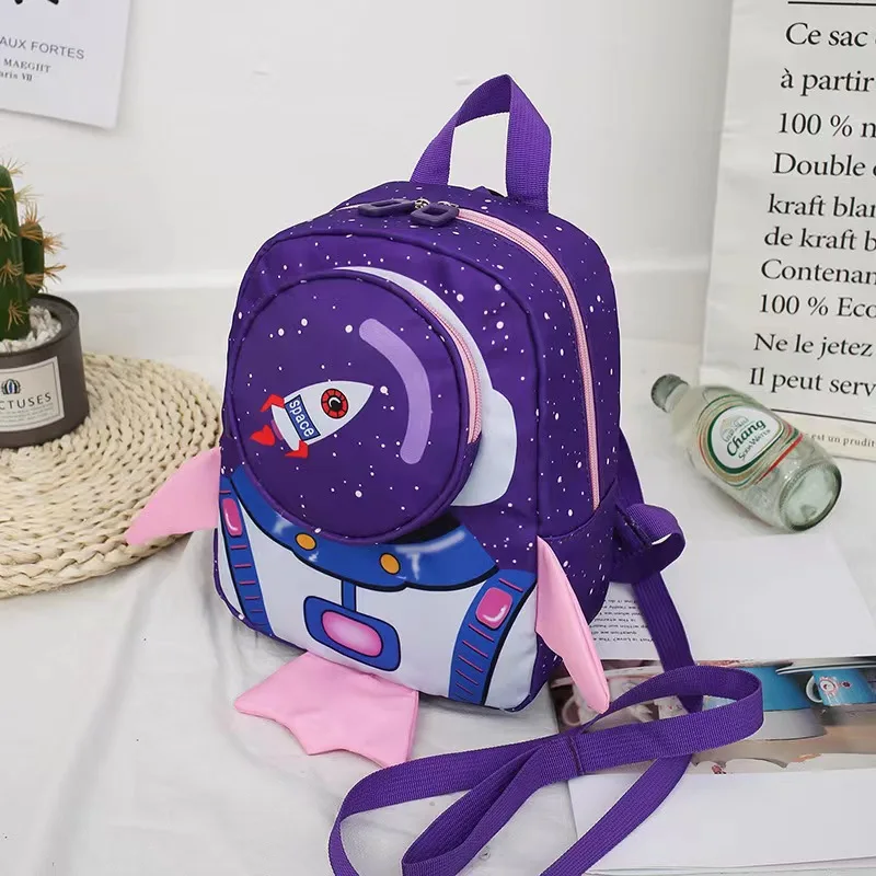 Kids Space Rocket Printed Children's Backpack Traction Rope Anti-lost Lightweight Kindergarten Schoolbag Early Education Bag 1