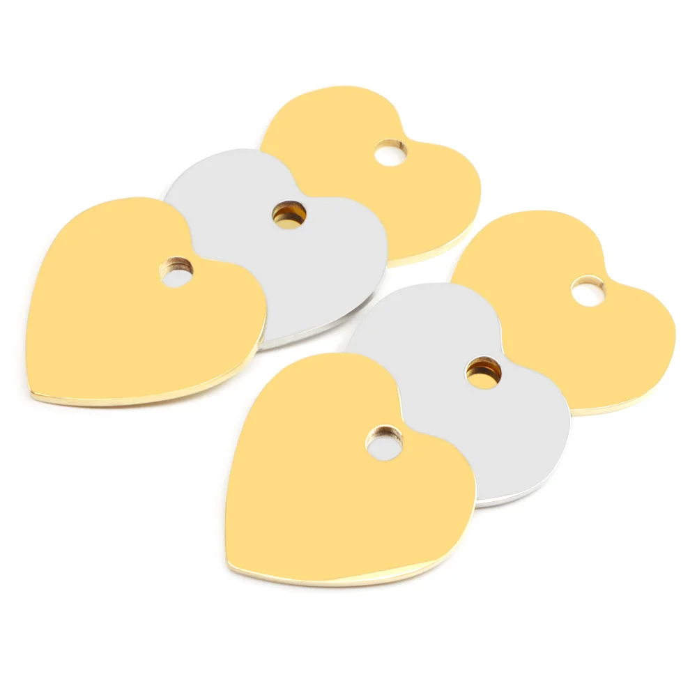 

20Pcs Pet Cat ID Tag Blank Mirror Stainless Steel Heart Plate Jewelry Charms Customization Laser Engraving Anti-lost Nameplate