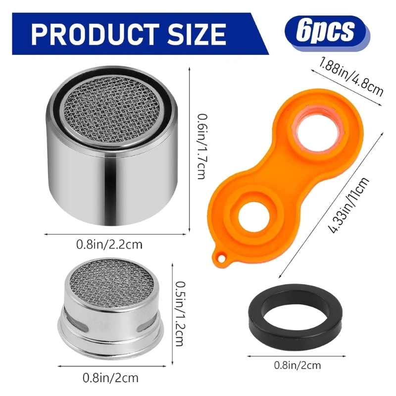 6 Pcs Faucet Filters with Wrench Set Kitchen Water Tap Aerator Water Saving Faucet Filter Bathroom Sink Aerator Durable T5EF