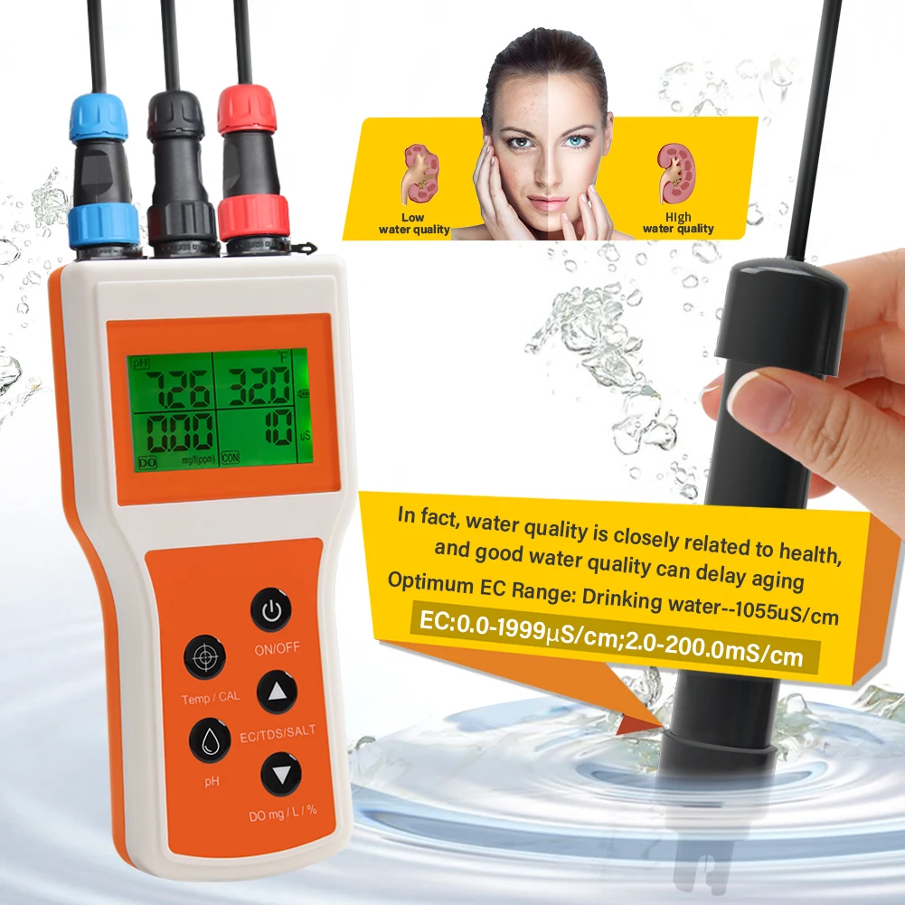 Dissolved Oxygen Meter Kit pH TDS EC Salinity Digital Water Quality Tester for A
