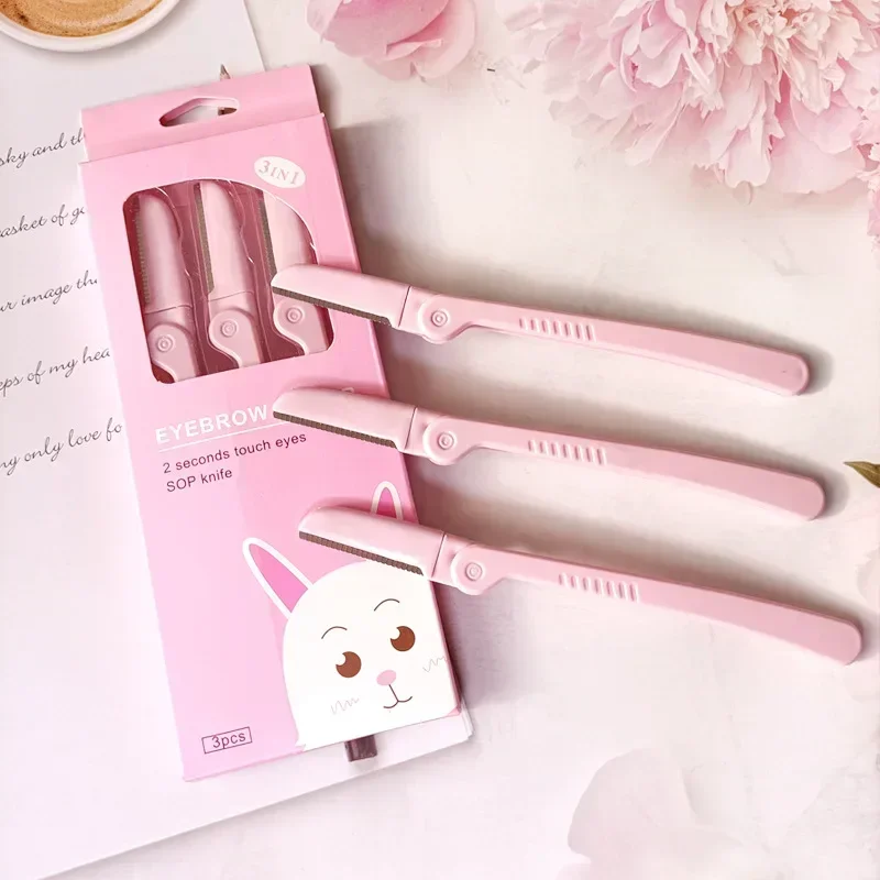 Blades Beauty Face Eye Shaper Shaver Stainless Steel Makeup Tools 3Pcs/Set Pink Folding Eyebrow Trimmer Armpit Hair Razor