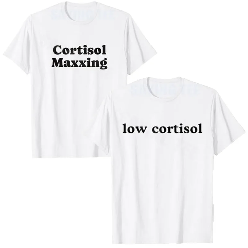 Low Cortisol T-Shirt mit Y2K-Buchstaben-Print, Streetwear-Kleidung, cooles Cortisol-Maxxing-Grafik-Slogan-T-Shirt, Fitness-Top