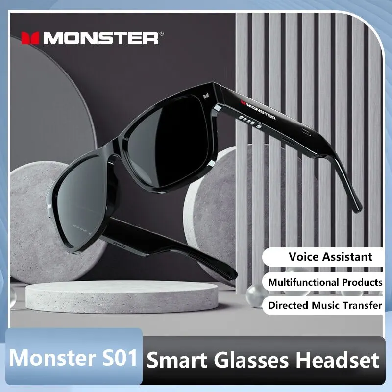 Monster S01 Smart Glasses Headset Wireless Bluetooth 5.0 Occhiali Da Sole Auricolari Sportivi All'Aperto Che Chiamano Cuffie Per Occhiali Musicali