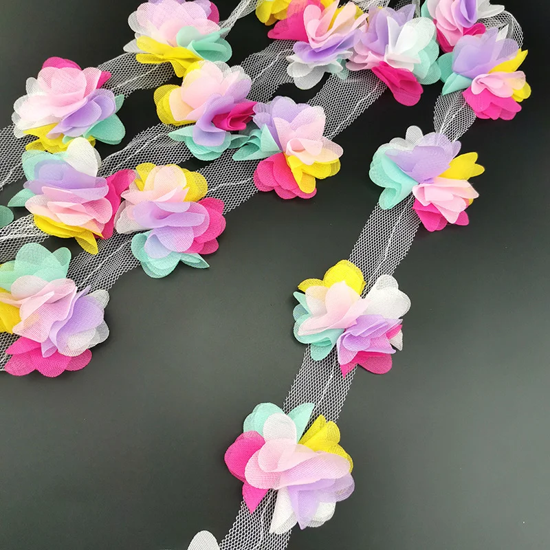 (60 Pieces/lot) Colourful Petal Chiffon Lace Fabric Webbing Decoration Love Gift Ribbons Crafts Handmade DIY 50mm Width