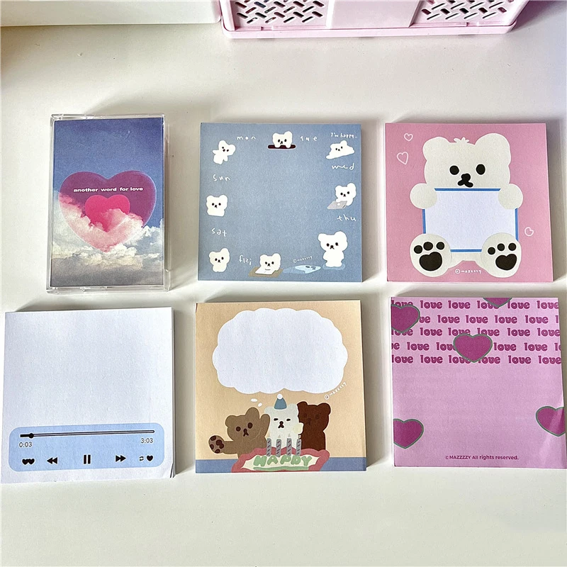 

Korean Ins Cartoon Cute Bear Memo Pad Kawaii High Beauty Mini Notepad Message Paper Student School Stationery 50 Sheets Tearable