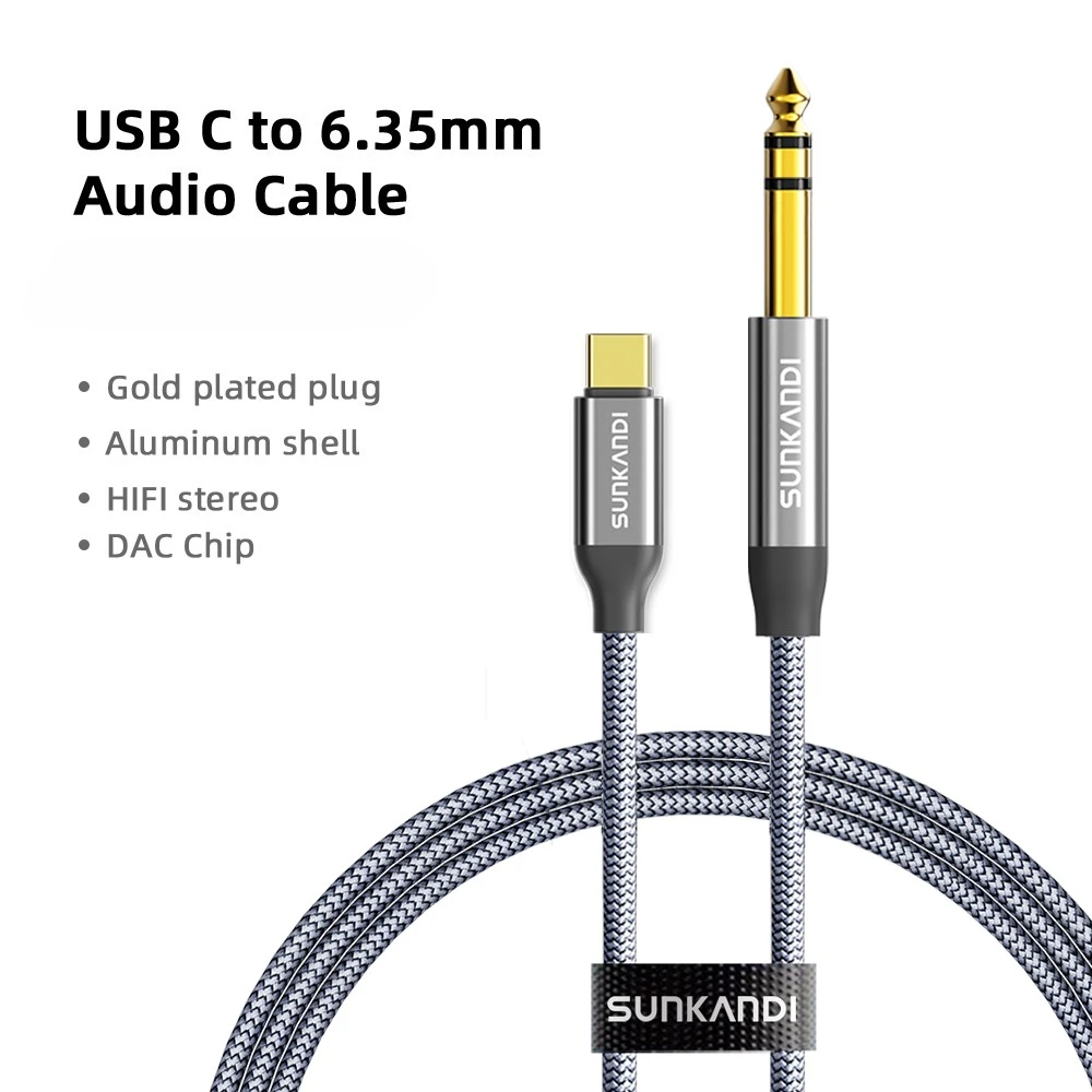SUNKANDI USB-C to 1/4 TRS Stereo Audio Adapter Cable for Enhanced Sound Quality