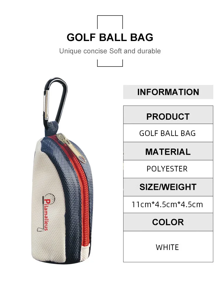 1 Pcs Cotton Golf Ball Bag Zip Closure Holds 2 Balls Carabiner Design Portable Waist Bag Golf Outdoor Sports Accessories