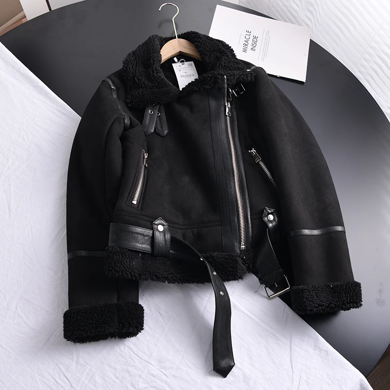 Winter Women Faux Shearling Sheepskin Leather Jackets