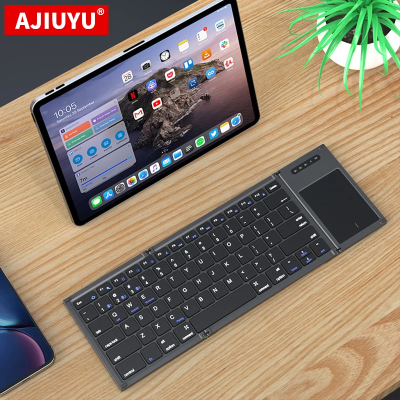 Folding Mini Wireless Bluetooth Keyboard English Russian Spanish Arabic Hebrew Portugues With Touchpad for Windows, Android, IOS