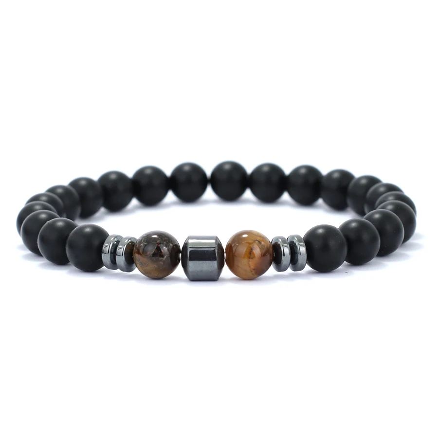 Stilvolle Männer Armband Natürliche Tiger Augen Vulkangestein Heilung Armband Handgemachte Schwarz Onyx Stein Strang Armband Pulsera Hombre – Detail 10