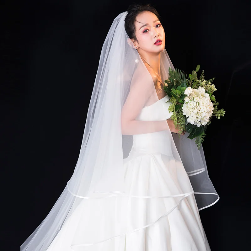  Aukmla Wedding Bridal Veils Ivory Beautiful Long Veil