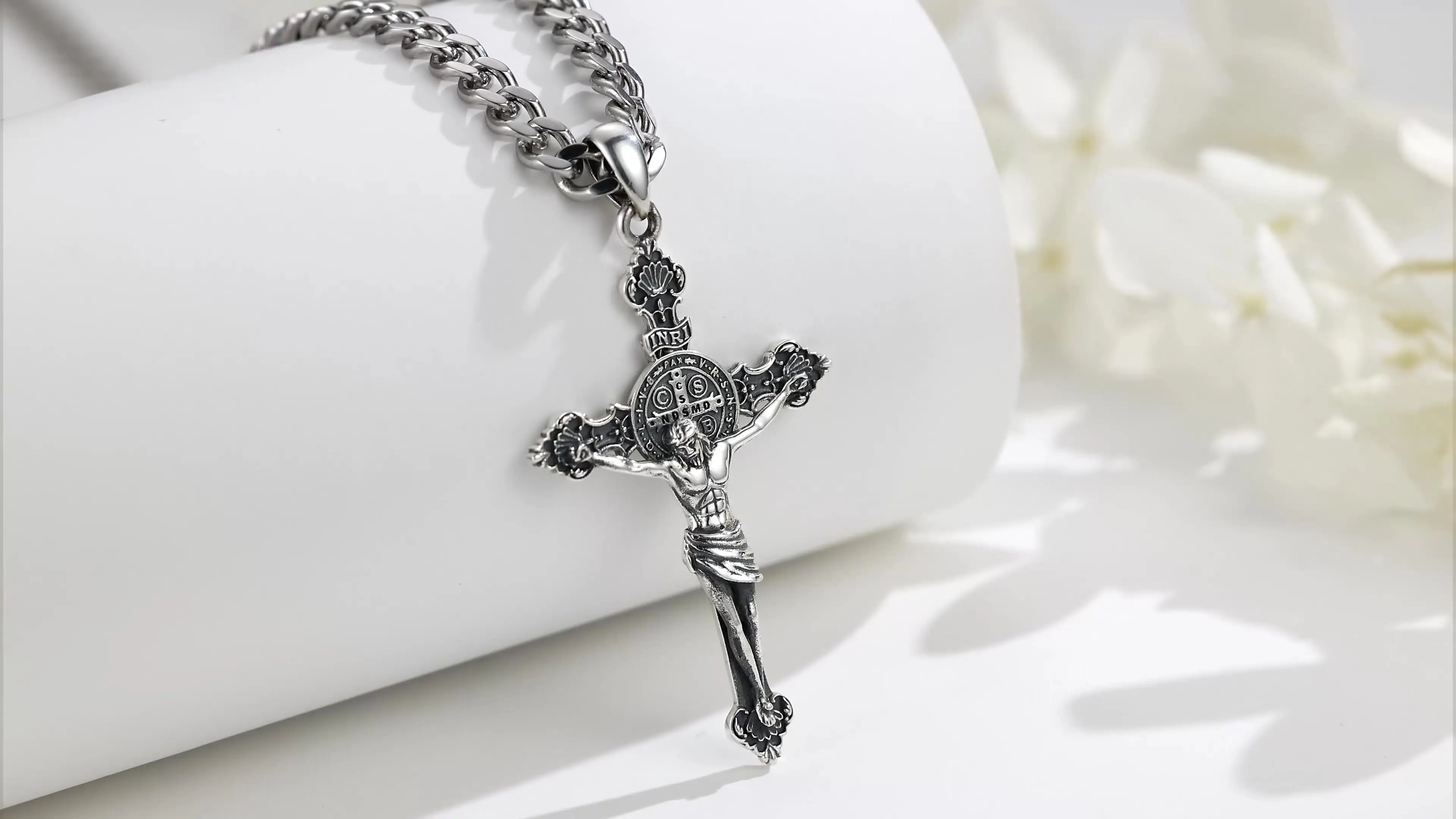 Eudora 925 Sterling Silver Jesus Necklace St. Benedict's