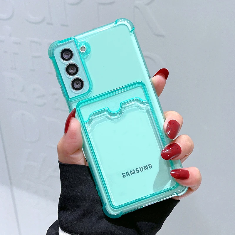 thumbnail image 1 of Card Holder Bag Transparent Case For Samsung Galaxy S21 FE S22 S23 Plus S24 Ultra A13 A14 A34 A54 A22 A32 A52 A33 A53 5G Case, 1 of 4