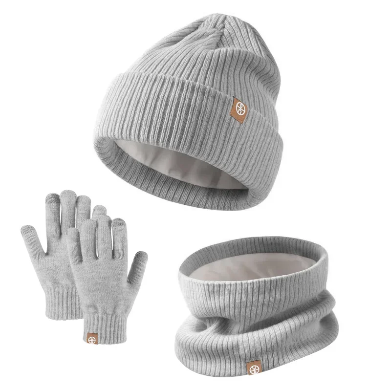 Winter Set for Children Knit Striped Beanies Kids Scarf Double Layer Plush Lining Winter Hat Snood Gloves Set for Girl Boy 3pcs kids winter hat scarf set