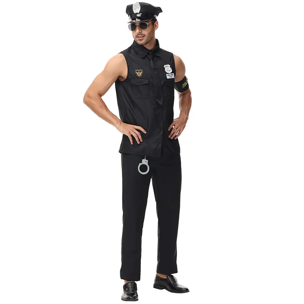 Police Costume for Men's Cop America Officer Costume Adults Policeman Top with Toy Accessories Fancy Cosplay Halloween Clothing