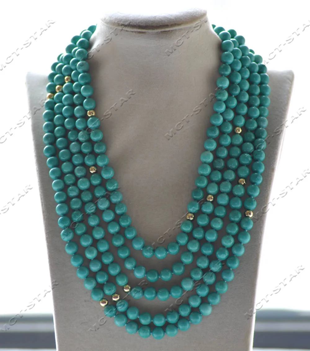 

Z12869 длинное ожерелье из бирюзового золота 100 дюйма 8 мм с зеленым круглым покрытием