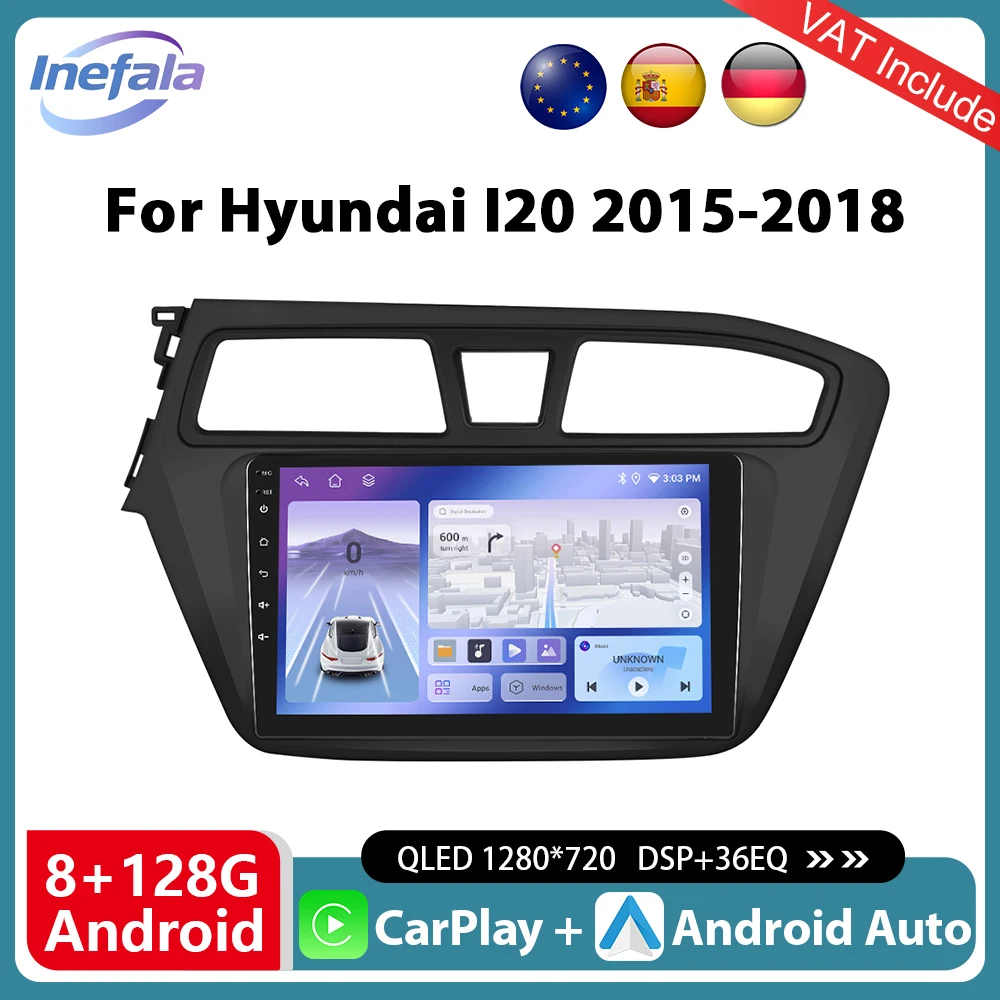 Podofo 9 "CarPlay Android Auto Radio para Hyundai I20 2015-2018 navegación reproductor Multimedia GPS estéreo 4G WIFI BT Autoradio RDS 1