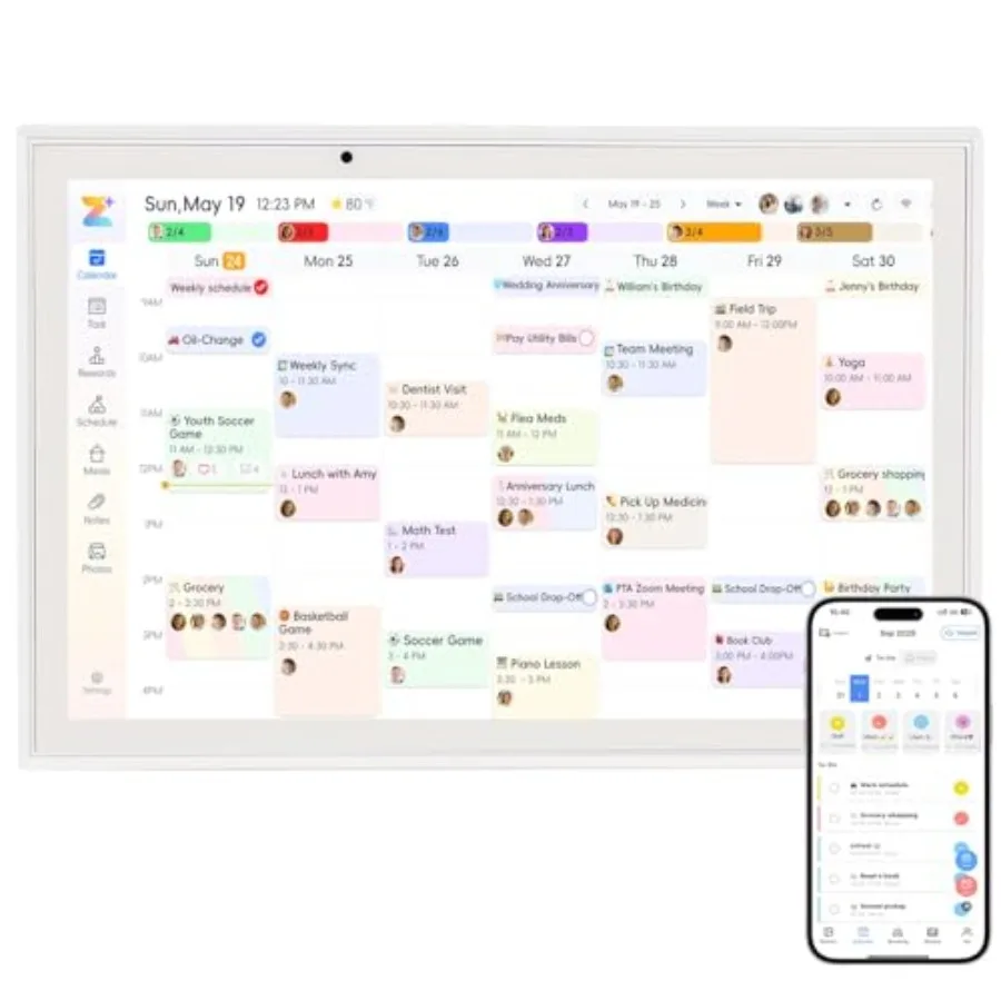 Digital Calendar 10.1'' WiFi Smart Family Calendar, Sync with Google, Apple and Outlook, Touchscreen Interactive Chore Chart an