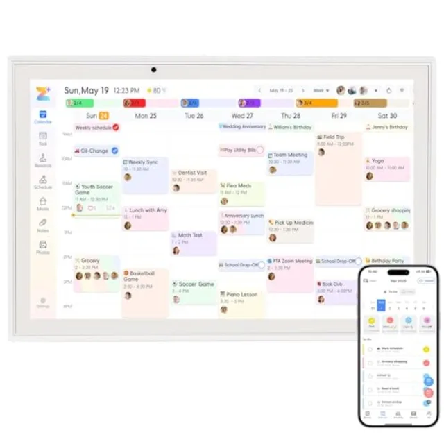 Digital Calendar 10.1'' WiFi Smart Family Calendar, Sync with Google, Apple and Outlook, Touchscreen Interactive Chore Chart an