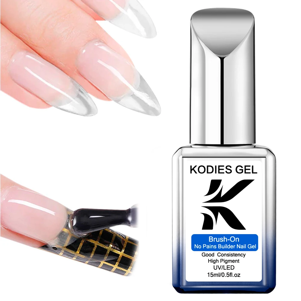 KODIES 젤 빌더 네일 젤 광택제, 유백색 투명 핑크 반영구 UV/LED 안료 구성 젤, 익스텐션 네일용, 15ML