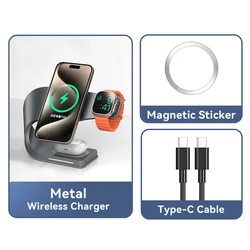 Magnetic Fast-Charging 4-in-1 Wireless Charging Station with Metal Shell (Gray)