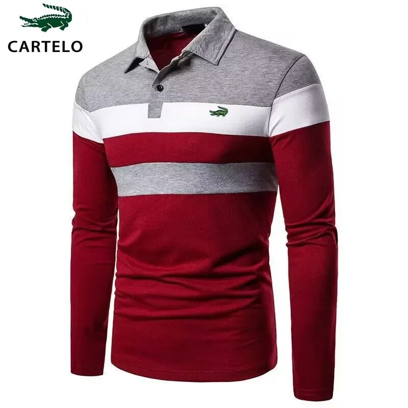 

Men's Embroidery cartelo MenS Classic Striped Polo Shirt Long Sleeve 2023 Spring And Autumn Casual Work Top Plus Oversize S-XXXL