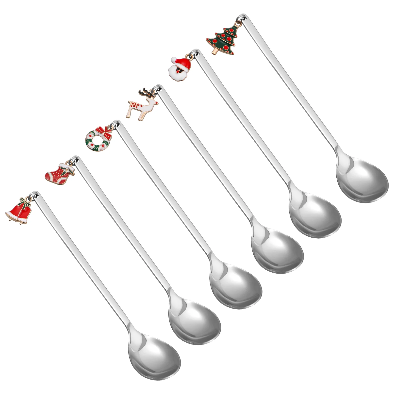 

Mixing Spoon Christmas Metal Serving Spoons Stainless Steel Stirring with Pendant