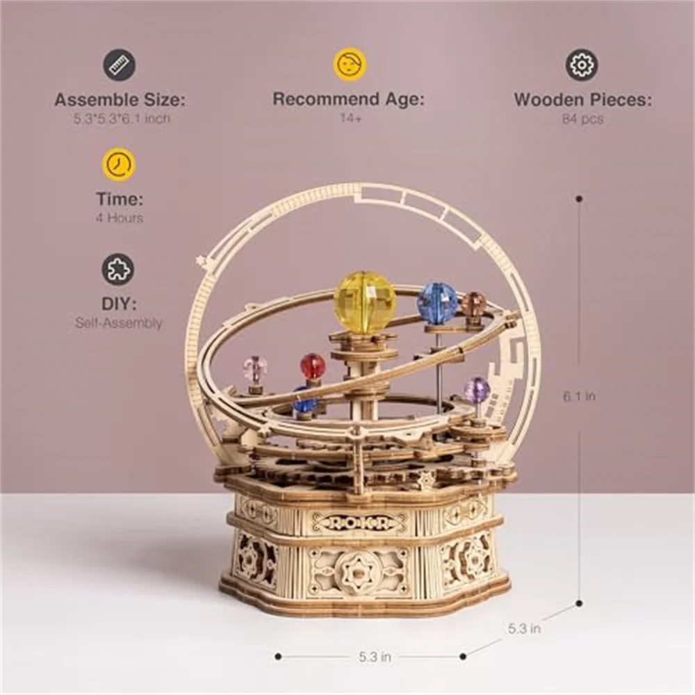 Robotime Rotating Starry Night Mechanical Music Box 3D Wooden Puzzle Assembly Model Building Craft Kits for Children Kids AMK51 6