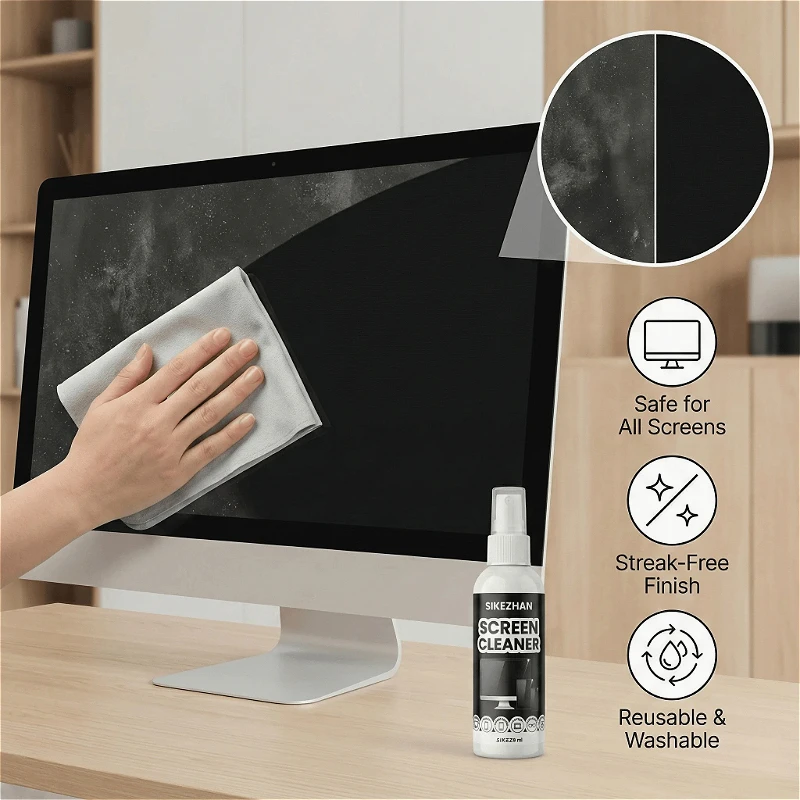 Portable 2oz Streak-Free Screen Cleaner Kit with Brush and Cloth