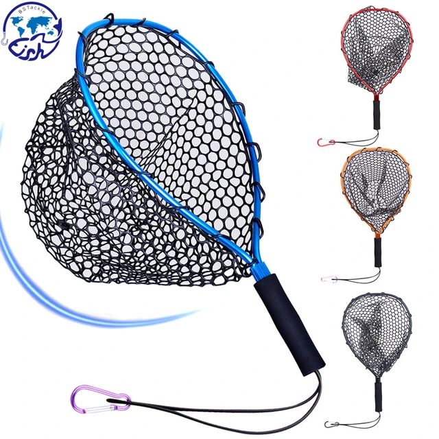 Fishing Float Net Fly Fishing Landing Net EVA Handle Rubber Mesh Tangle  Free Catch and Release