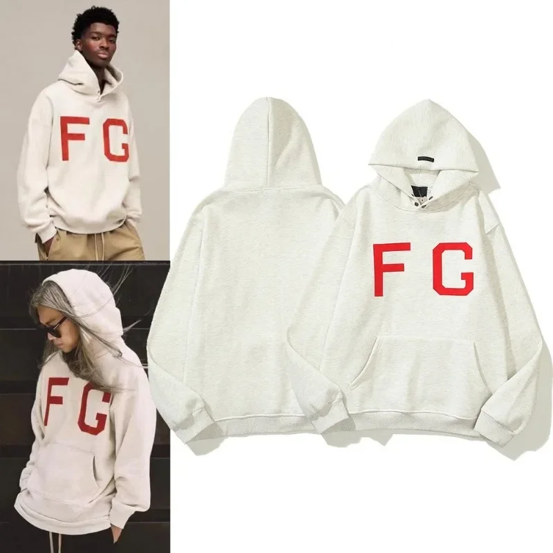 

ESSENTIALS Loose Double Thread FG Letter Men's Hooded Sweater Fashion Brand High Street Hoodies Unisex Couple Coat