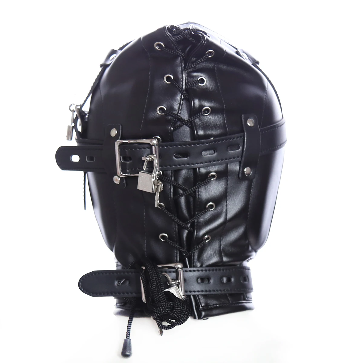 tenda Cappuccio Imbracatura per la testa con lucchetto Maschera Bocca aperta Deprivazione sensoriale BDSM Bondage Schiavo Sesso_voghion.com