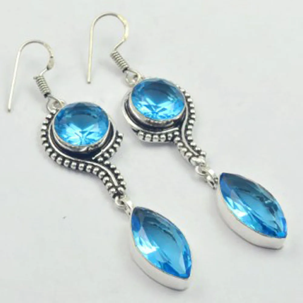 Orecchini Topas Blu Argento Sovrapposti Su Rame, Dimensioni Usa 80Mm , E3263