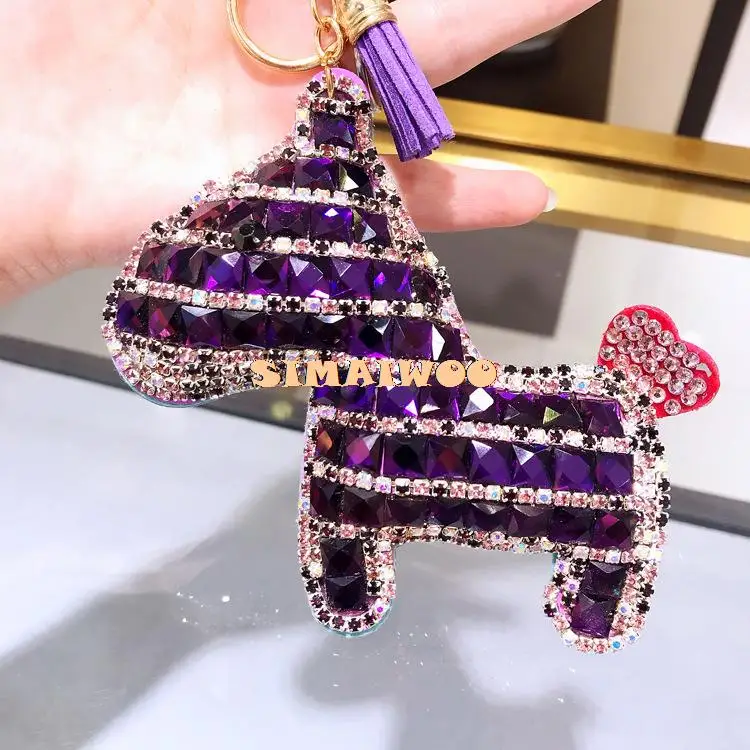 Strass Pferd Keychain Kristall Glänzende Nette Schlüssel Kette Squar Diamant Stein Mosaik Tier Keychain Kreuz Stich Geschenk Tasche Decor – Detail 9