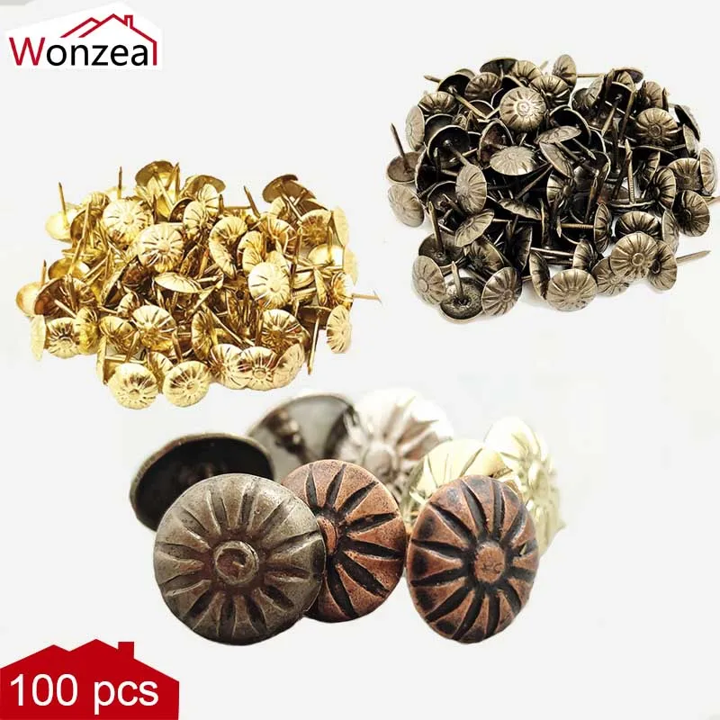 Antike Tacks Studs Messing Polster Nagel Schmuck Geschenk Wein Fall Box Sofa Dekorative Druckbolzen Doornail Blume Möbel Hardware