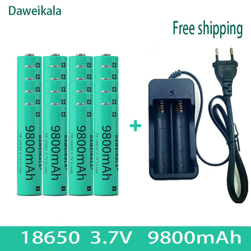

2023brand new rechargeable battery 3.7V 18650 9800mAh capacity lithium-ion flashlight rechargeable battery+charger Free shipping