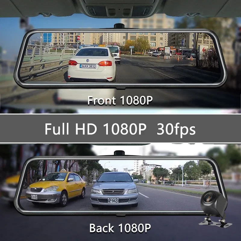 Back Up Camera 1080P HD Rearview Mirror Car DVR Dual Dash Cam