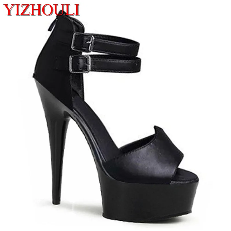 

Summer sexy double buckle 15 cm high heel sandals, thin heel model stage banquet performance new dance shoes
