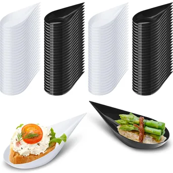 Mini piatti per antipasti a goccia, cucchiai di plastica riutilizzabili Dessert Piatti per antipasti Piatto da portata, Tazze per degustazione di dessert per catering 1