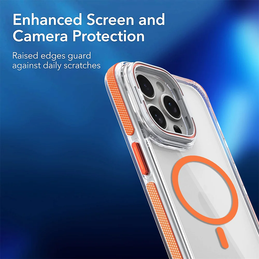 Military Grade Camera Ring Stand Case for iPhone 16 Pro Max 15 14 13 12 11 Transparent Hard PC Magnetic Wireless Charge Cover_voghion.com