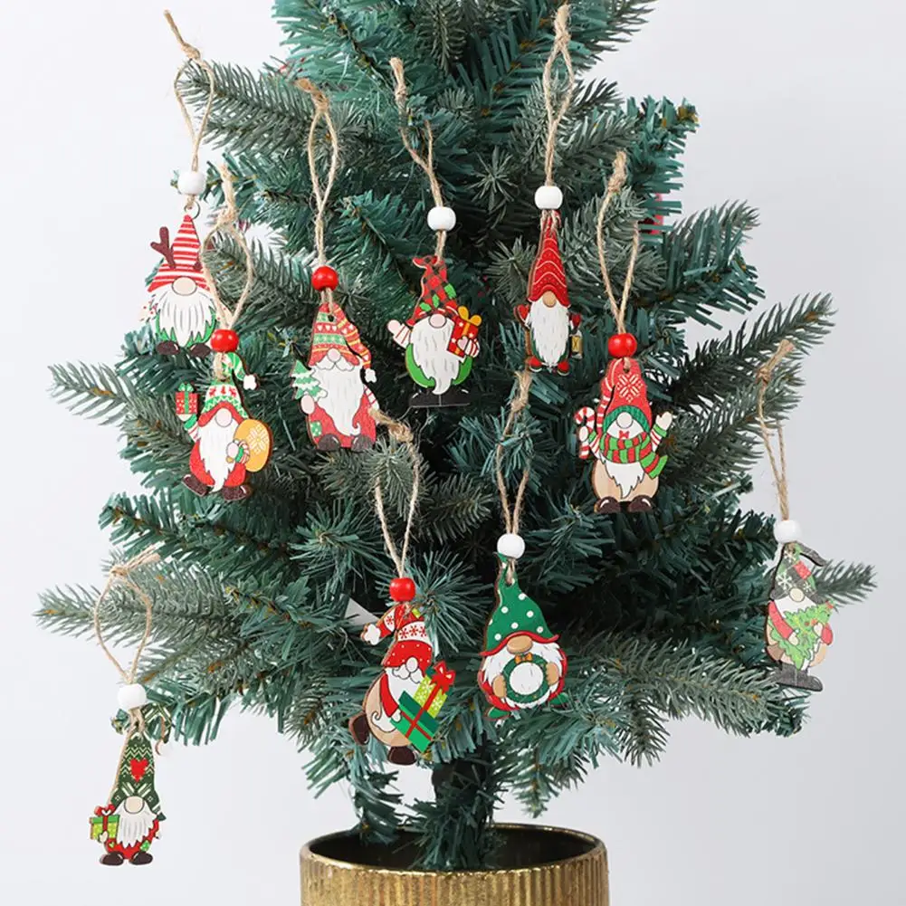 

12Pcs/Set Christmas Wooden Hanging Decoration Boxed Faceless Gnome Wood Bead Hemp Rope Xmas Tree Ornament Pendant Party Supplies