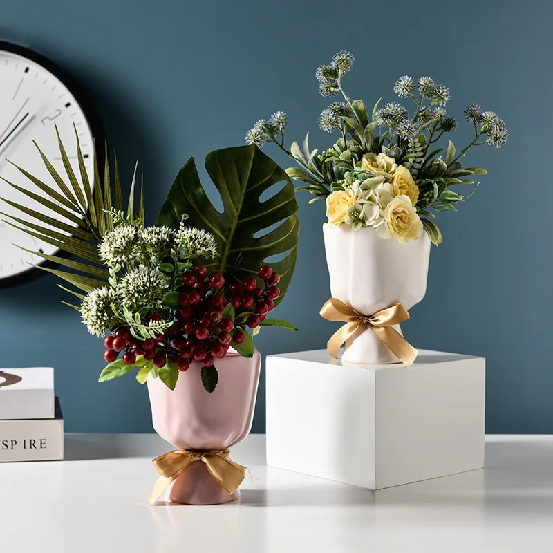 

Nordic Bow Ceramic Vase Creative Home Decoration Flower Container Flower Pots Living Room Desktop Pots for Plants Ornaments
