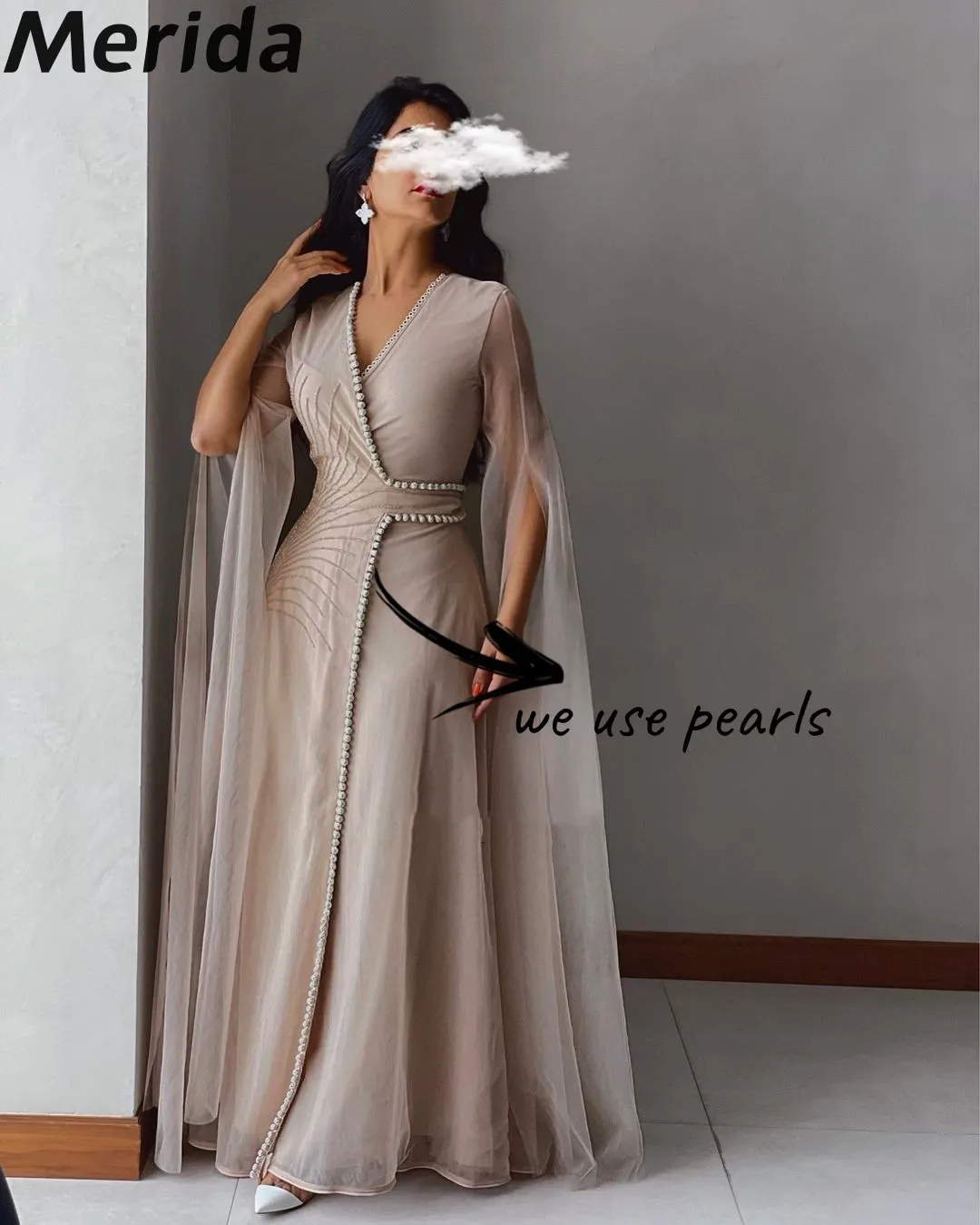 

Noble Prom Dresses 2023 New Pearls Design Beads Slit Long Sleeves Floor-Length Arabia Formal Occasion Evening Dresses Robes De