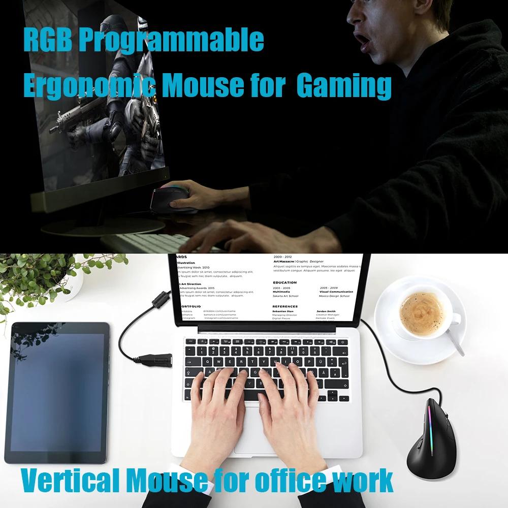 Lefon-wired Vertical Gaming Mouse Rgb Ergonômico Botão Programável 12800 Dpi Ratos Gamer Óptico Laptop pc Gamer T50 - Imagem 4