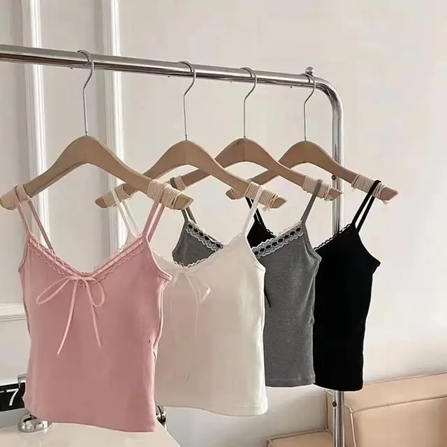 Chaud élégant dentelle Sexy gilet été décontracté sans manches t-shirts fille mince Camisole INS Y2k Streetwear dos nu gilet avec rembourré 1