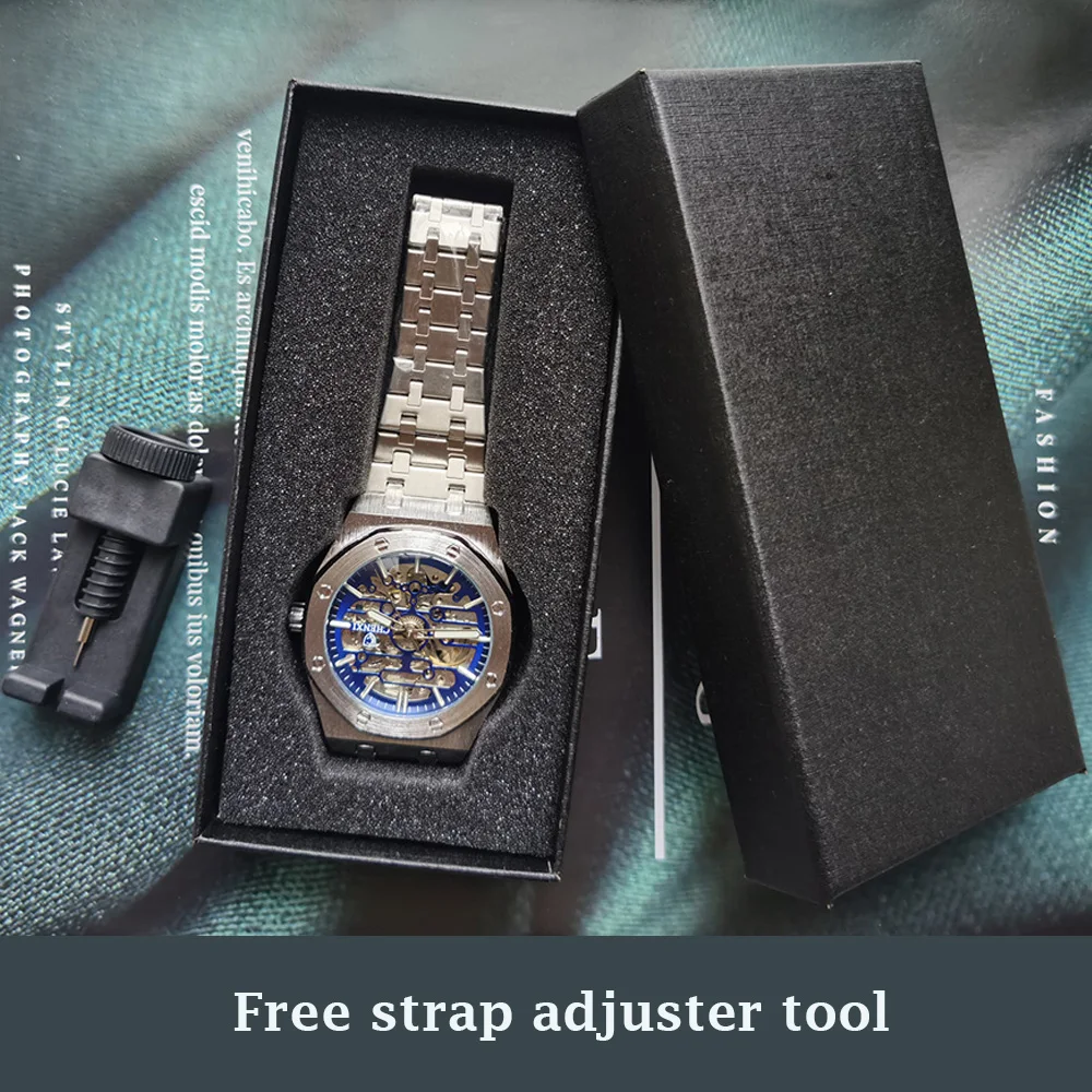 Big Dial Fashion Casual Men Mechanical Watches Automatic Stainless Steel Top Brand Push Button Clasp Sport Dress Wristwatch